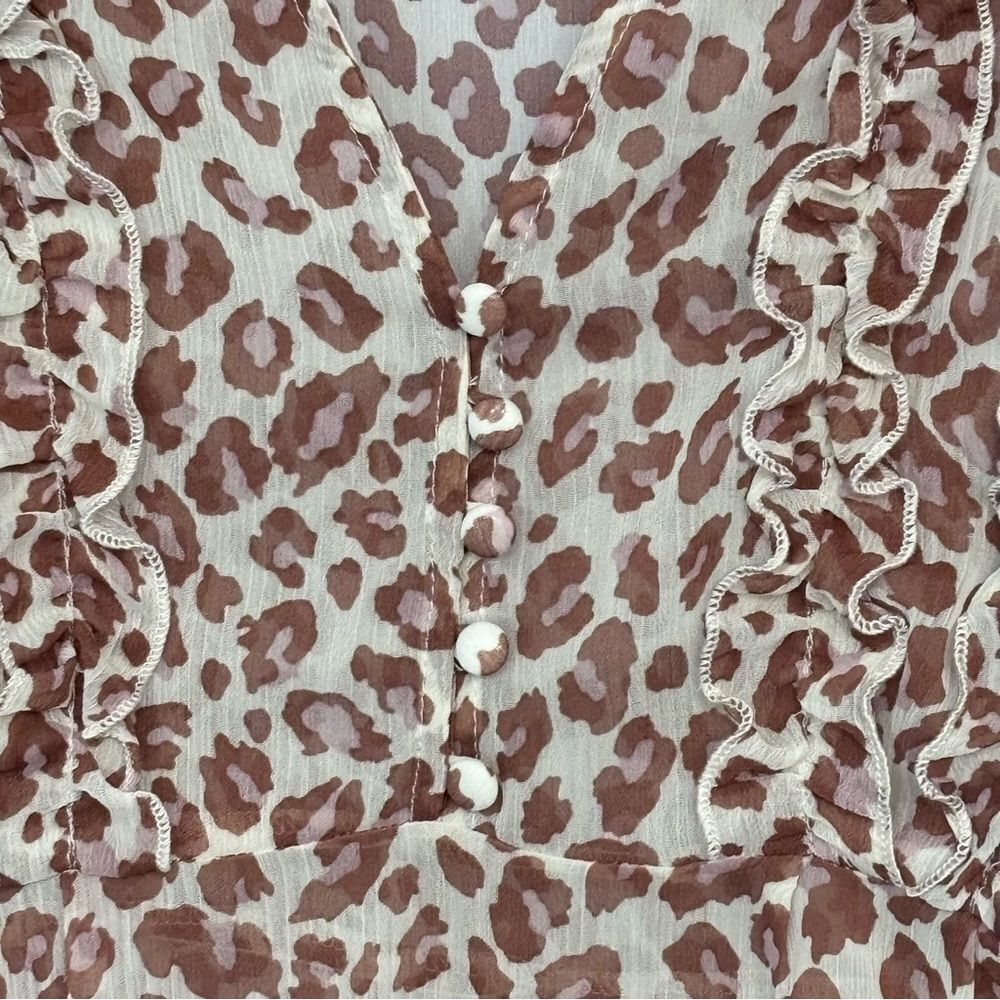 Lulu’s | Women’s Ivory Brown Sheer Blush Animal Print Long Sleeve Blouse Size M - Picture 7 of 16